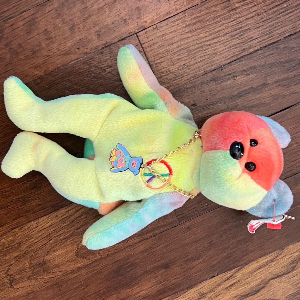1996 Ty Peace Bear Beanie Baby AND Limited Edition Matching Charm Bracelet